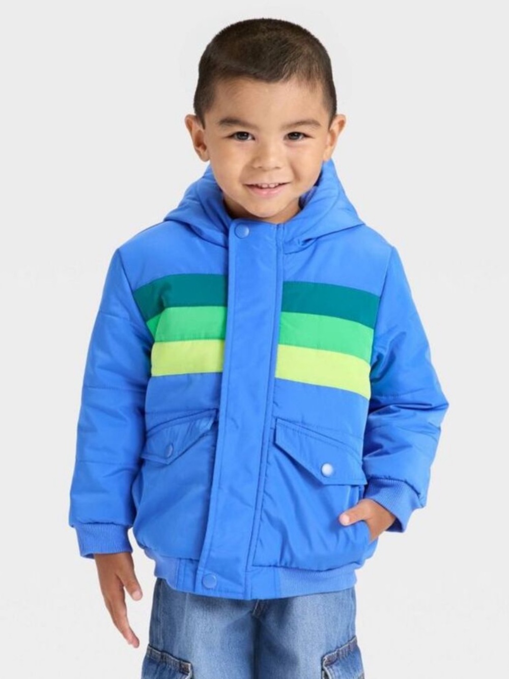 Cat & Jack Toddler Boys Colorblock Striped Heavyweight Puffer - Blue 18M NWT